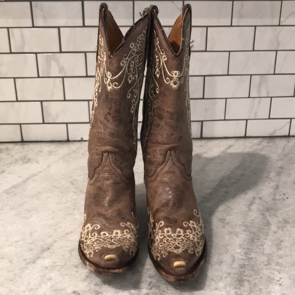 Corral Boots Girls Size 2.5 Teen Brown Leather Embroidered Western Boho Cowgirl - Picture 3 of 12